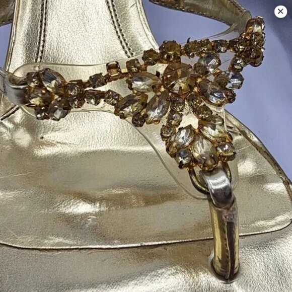 Nine West Gold Heeled Thong Sandals with Jewel Embellishments | Size 11 | EUC - Picture 2 of 9